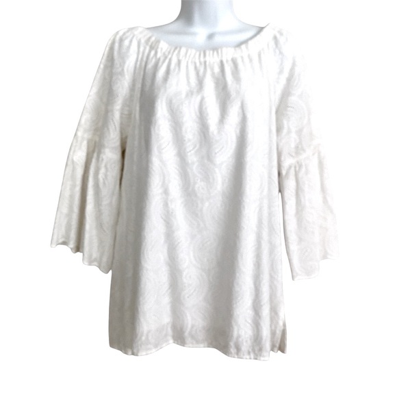 Ali Miles White Cotton Eyelet Tunic Blouse Medium Embroidered Peasant  Summer - Picture 1 of 14